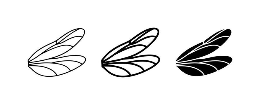 Insect Wings Vector Icons, Fly Wing Outline and Silhouette Set, Nature Symbol