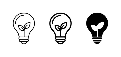 Naklejka premium Eco Idea Lightbulb Icons: Green Energy, Sustainable Innovation, Bright Concepts