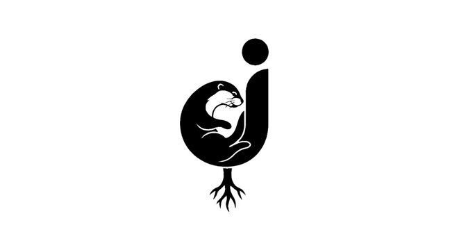 Minimalist black rooster logo design with roots.