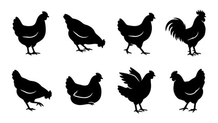 Chicken Silhouette Vector Set - Farm Animal Icons © Graphic Designer
