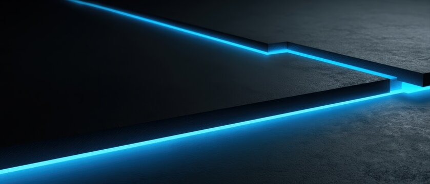 Luxury tech background with black metallic texture and neon blue geometric light patterns, futuristic corporate innovation aesthetic, high detail digital design