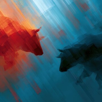 Abstract representation of market uncertainty with opposing bullish and bearish forces, conceptual illustration