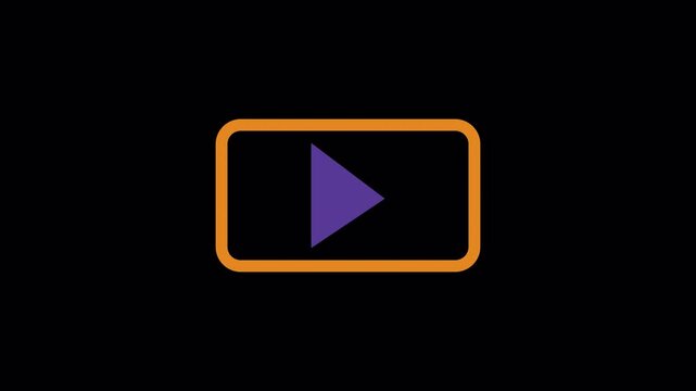 Animated play screen icon with rounded display frame and media playback symbol on dark background