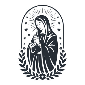 Praying Virgin Mary Religious Floral Vector Illustration, virgin mary, mary,