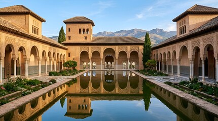 Fototapeta premium Alhambra Palace Courtyard with Reflecting Pool, Granada, Spain