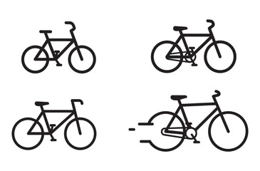 Fototapeta premium Four stylized bicycle icons in different views and styles, including motion effect, on a transparent grid background.eps