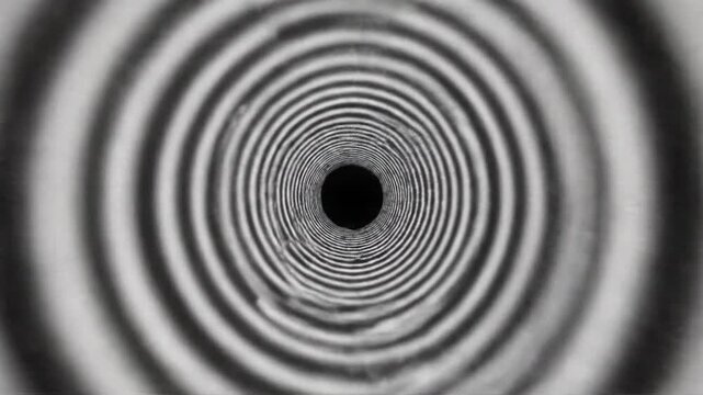 Motion Graphics of Expanding Concentric White Rings Creating Hypnotic Monochrome Optical Illusion