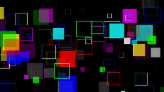 Colorful glitch squares forming abstract digital mosaic pattern