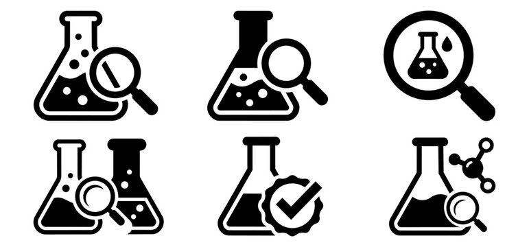 Set of chemistry icons for lab research, analysis, and quality control