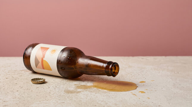 Spilled Beer Bottle &ndash; Alcohol Abuse, Party Aftermath and Hangover Concept