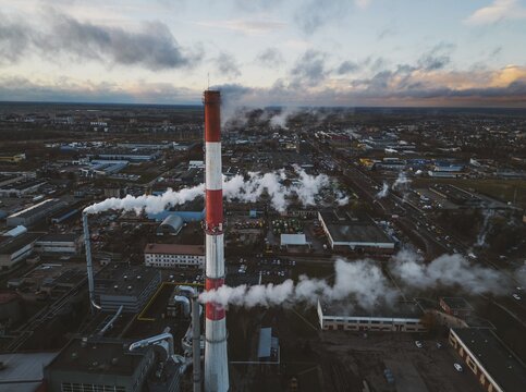 Siauliai, Lithuania - 25th november, 2024:aerial view Biomass Power Plant is biomass combined heat and power plant in iauliai, Lithuania. Biofuel plant replace natural gas with sustainable biomass