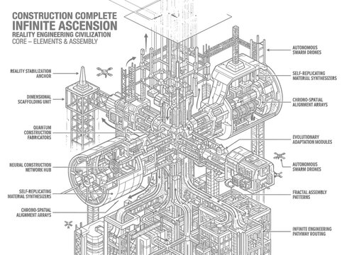 Abstract futuristic civilization mega-structure technical blueprint.