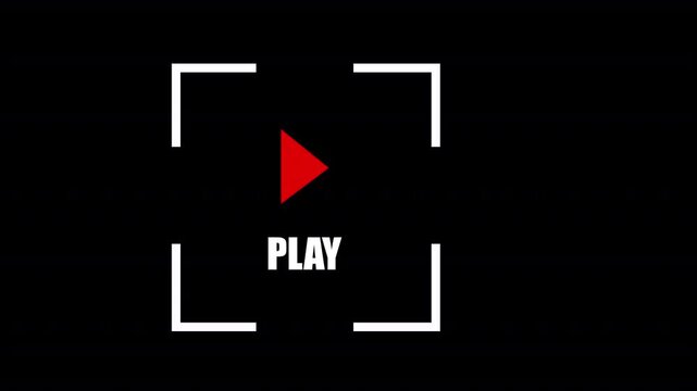 Animated play focus frame with media playback icon and camera style interface on dark background