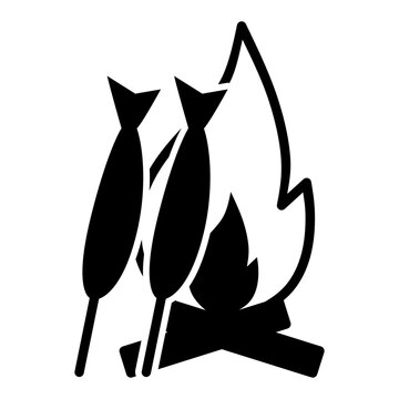 Vector icon or signage of open fire grilled fish for picnic outdoor spot