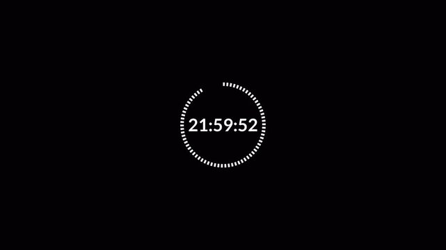 One day countdown timer animation in one minute, 24 hours countdown timer in 60 seconds on a transparent background, Countdown timer in 4k.