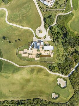 Partial view of the La Hacienda Links Golf Resort. Aerial view. Drone shot. C&aacute;diz province, Andalusia, Spain