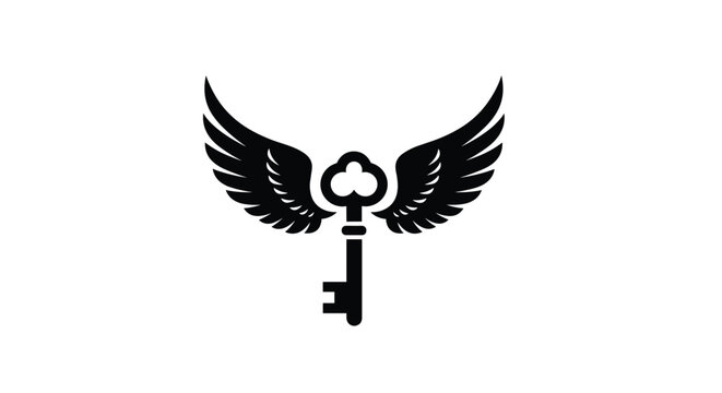 Black silhouette of a vintage key with outstretched wings represents the concept of finding freedom or unlocking potential.