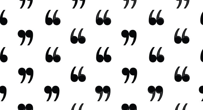 Repetitive pattern of bold black quotation marks on a plain white background, ideal for literature or blogging themes.