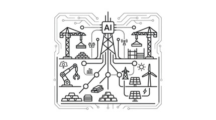 Obraz premium AI construction site logistics and smart infrastructure system diagram.
