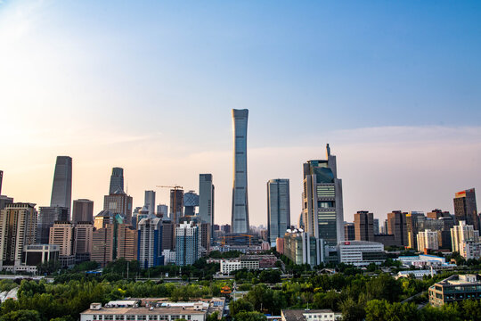 Daytime view of the Beijing Central Business District (CBD) skyline featuring the China Zun tower and modern skyscrapers in Beijing, China.