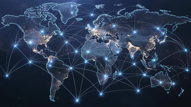Abstract Constellation Map with Stars Connecting to Form World Continents for Cosmic Data Concept