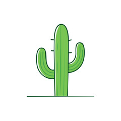 Fototapeta premium Simple green cartoon saguaro cactus standing tall on a flat line against a white background