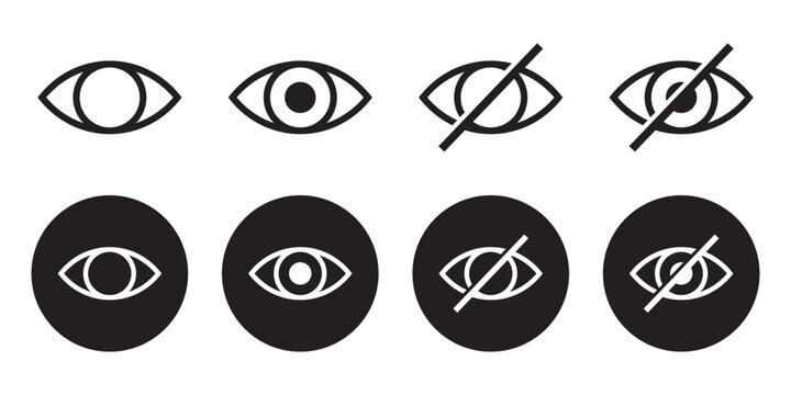 Eye see and unsee icon set. Eyesight symbol. Visible and invisible passwords icon. Hide and unhide vector icon. This icons set isolated on white background. Vector illustration. Eps10