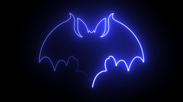 Bat neon outline glowing 4k animation video for halloween background