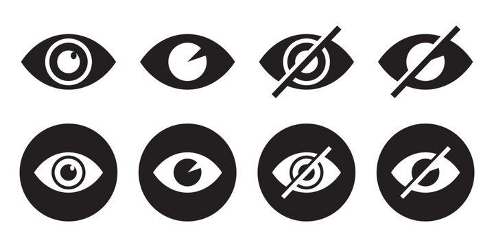 See and unsee eyes vector icons set. Hide and unhide symbol. Data privacy and sensitive content sign. Eye icon set. Vector illustration. Eps10