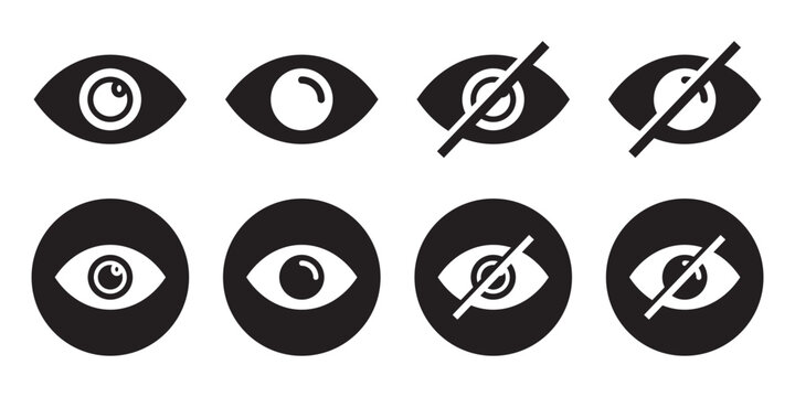 See and unsee eyes vector icons set. Hide and unhide symbol. Data privacy and sensitive content sign. Eye icon set. Vector illustration. Eps10