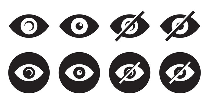 See and unsee eyes vector icons set. Hide and unhide symbol. Data privacy and sensitive content sign. Eye icon set. Vector illustration. Eps10