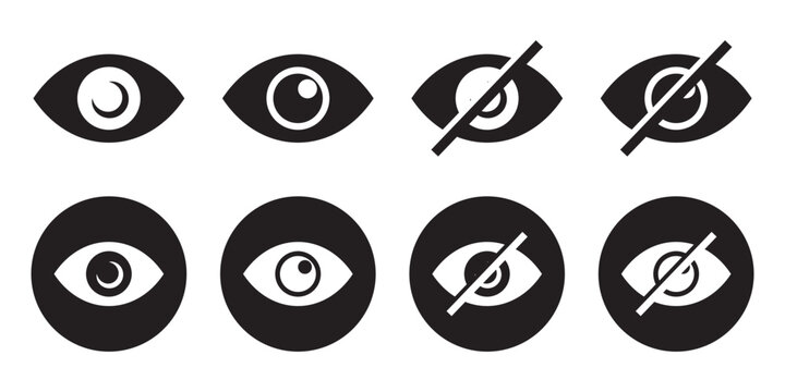 Data privacy and sensitive content sign. Eye icon set. Hide and unhide symbol. Look, Vision, View, eye vector linear icons. Isolated on white background. Eps10
