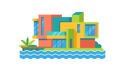 Fototapeta premium Colorful Modern House Over Water.