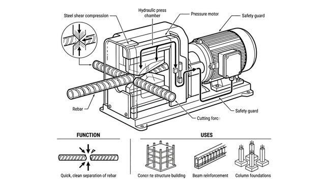 Technical diagram of rebar cutting shear machine functions.