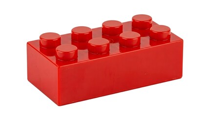 Naklejka premium Red lego brick with eight studs isolated on white background plastic toy.
