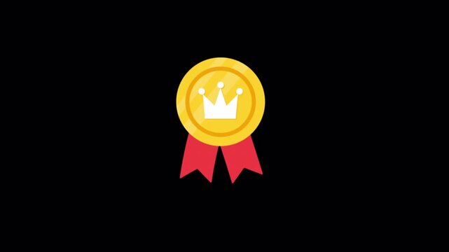 Animated Gold Medal Icon with Crown Symbol  Video - Transparent
