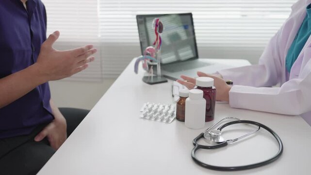 A middle-aged man, anxious and suffering from prostate problems and painful urination, seeks medical attention: An elderly male patient consults a urologist about prostate cancer.