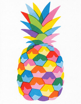 Colorful abstract pineapple in retro risograph style