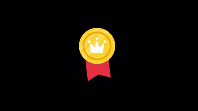 Animated Gold Medal Icon with Crown Symbol Video - Transparent