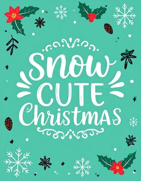 Snowflake and holly Christmas holiday graphic design.
