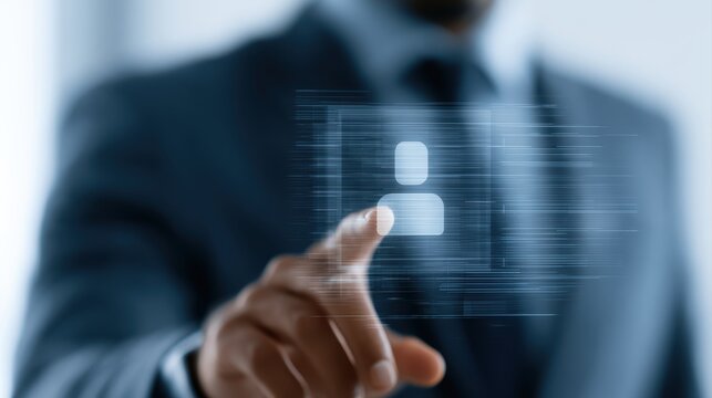 Threat intelligence concept featuring an executive reviewing account security alerts and coordinating proactive defense strategies through holographic controls