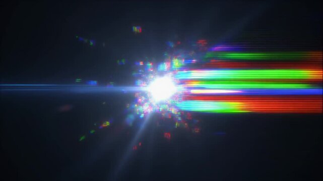 暗闇で白い点に収束する輝く水平の光の帯の抽象背景