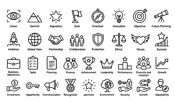 Pixel Perfect Mission Vision and Values Line Icons Business Goal Outline Vector Pack