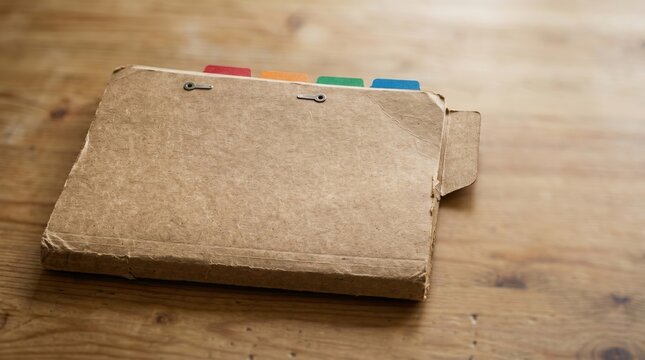 Old manila file folder with colorful tabs