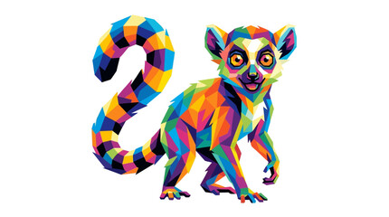 Colorful Geometric Lemur Illustration Featuring Vibrant Mosaic Art Style for Artistic Wildlife Graphic Design Projects © H-Studio