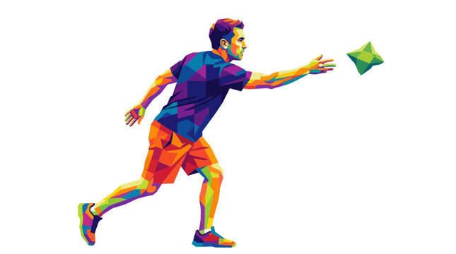 Colorful WPAP Pop Art Illustration of an Athletic Man Throwing a Ball in Sports Game