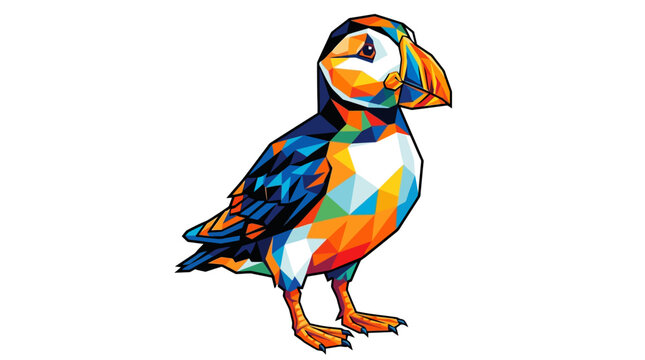 Colorful Puffin Mascot in Low Poly Geometric Mosaic WPAP Pop Art Style