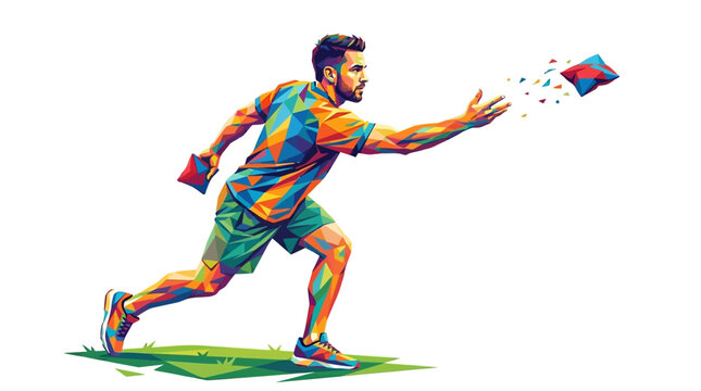 Colorful WPAP Geometric Pop Art Man Throwing Bean Bag Playing Cornhole Lawn Game