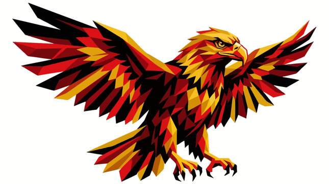 Powerful Geometric Eagle Mascot Illustration in Mosaic WPAP Style with Red and Gold Tones