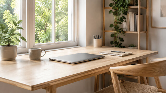 Minimal remote work workspace by a window